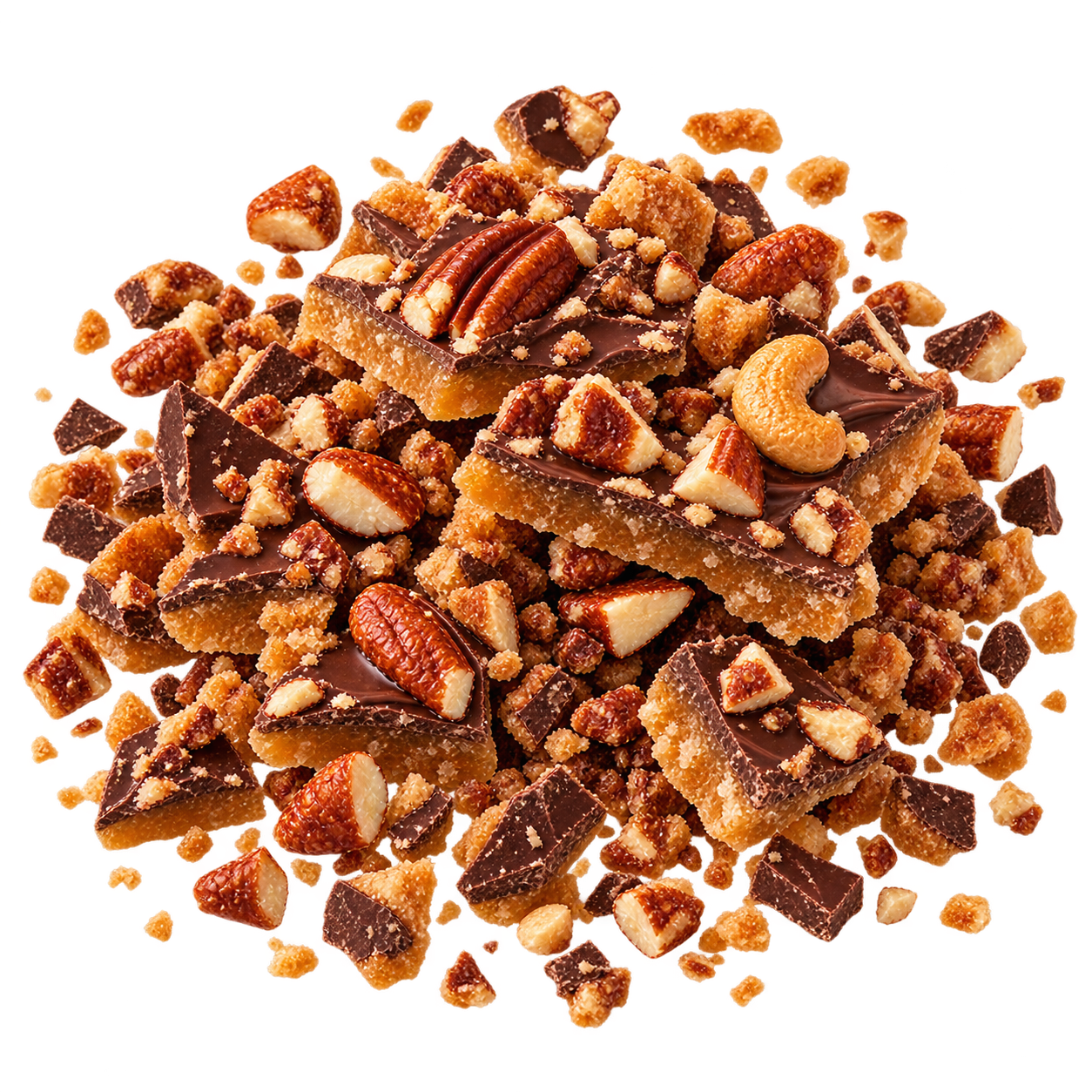 Chocolate toffee pieces and crumble with mixed nuts